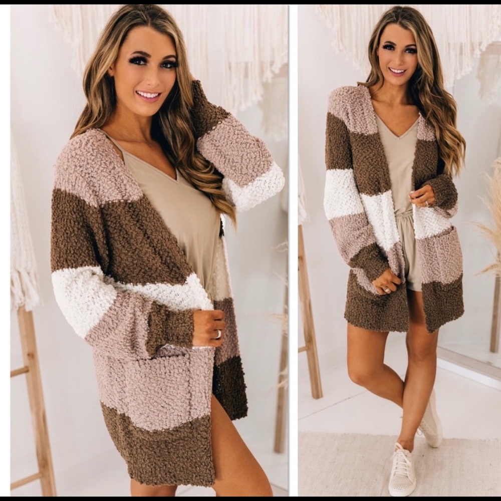 HP 💥 New! Mocha Popcorn Soft Cardigan Sweater - Picture 3 of 3